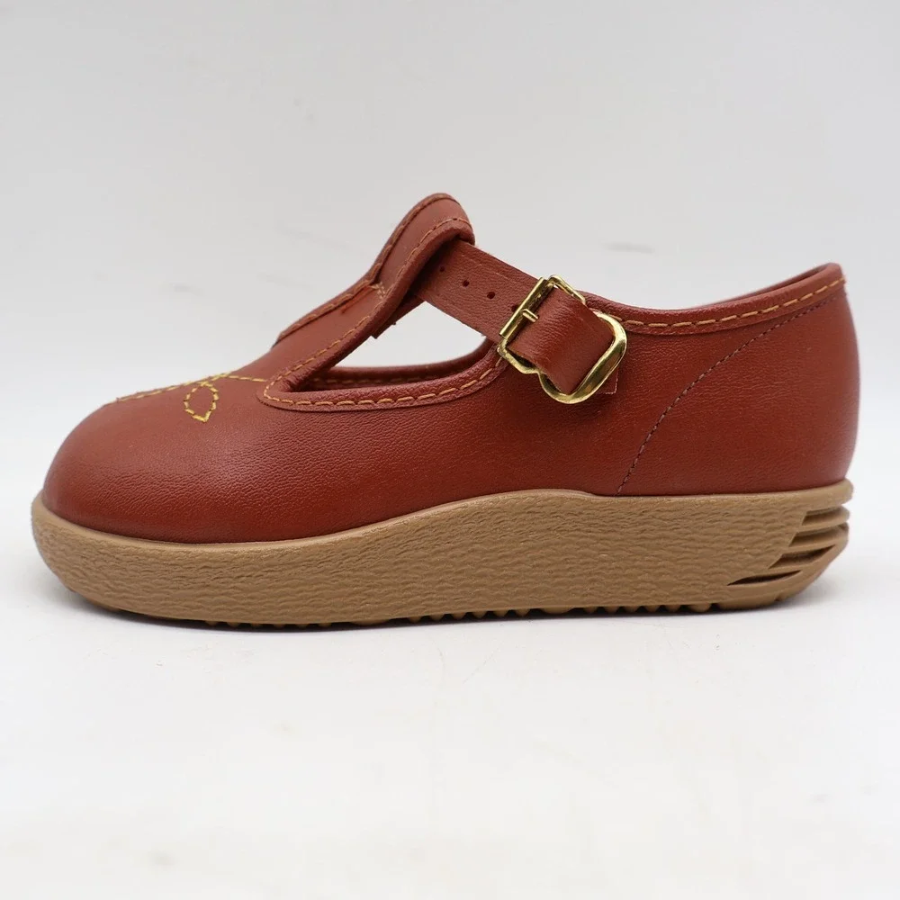 Candy Kids T-Strap Shoes Toddler 7 Vintage Brown Faux Leather USA Deadstock